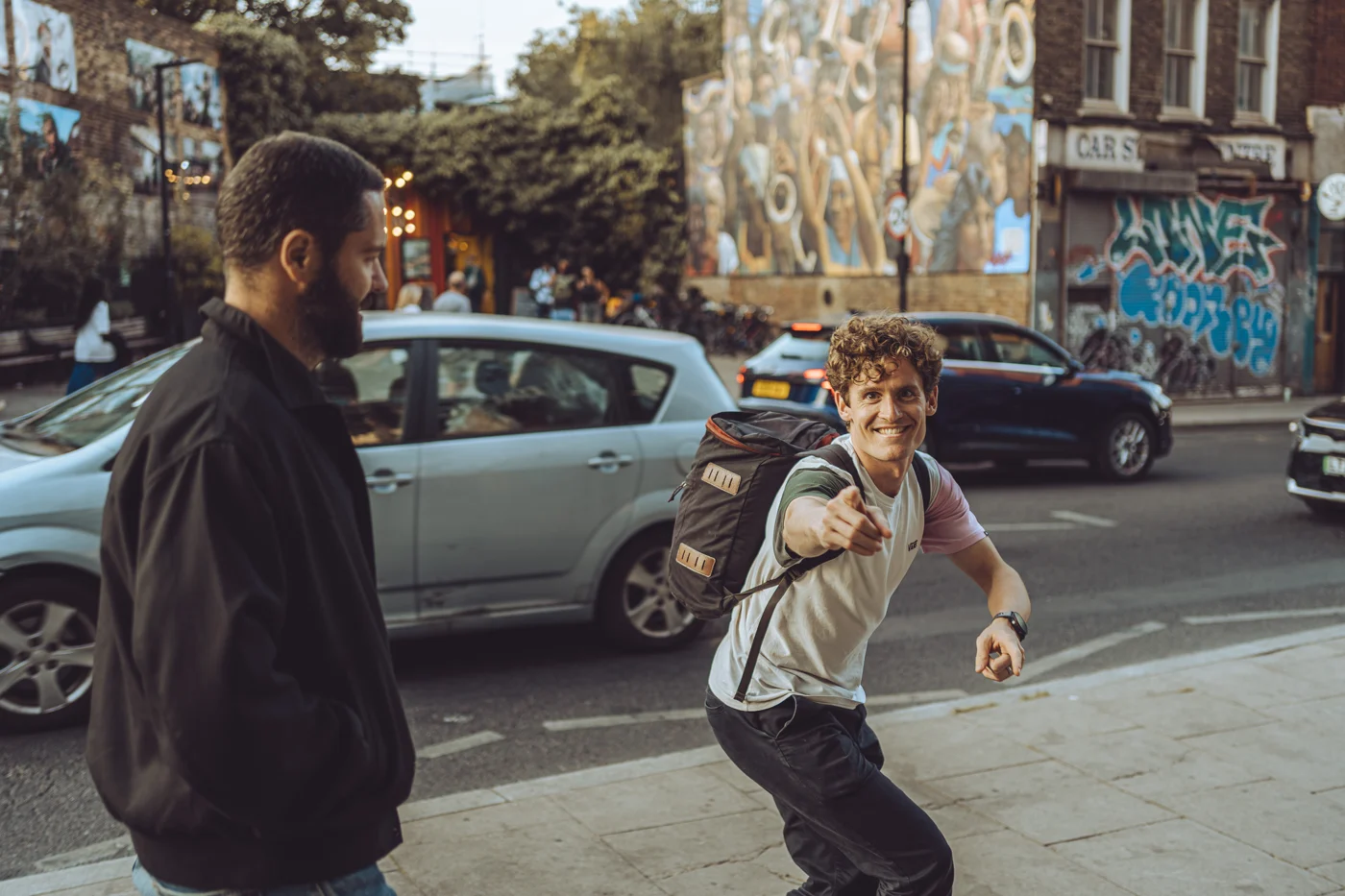 Two band members outside in Camden
