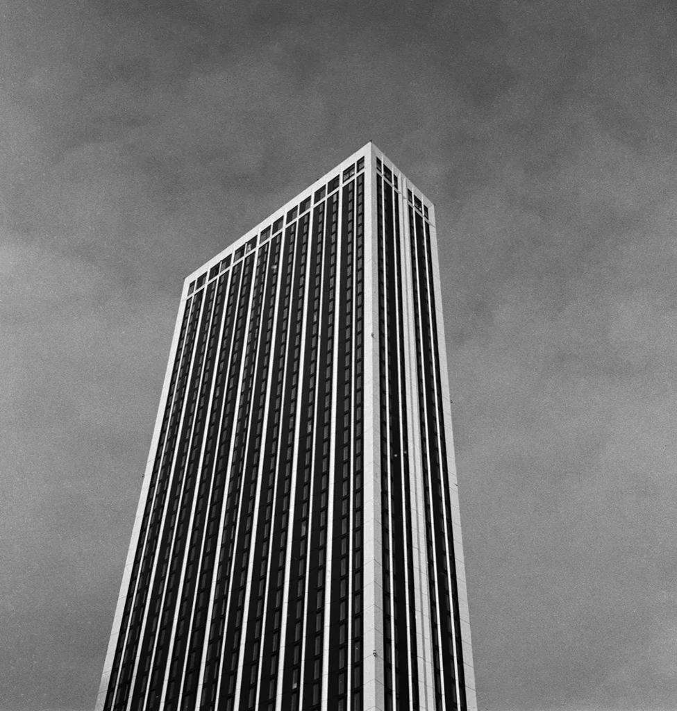 Tipping Points cover, a concrete tower photographed from below
